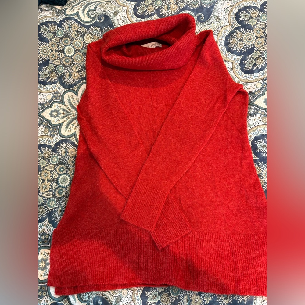LOFT Vibrant Red Cowl Neck Sweater